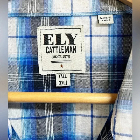 Ely Cattleman Shirt Mens 3XLT Tall Plaid Western Pearl Snap Button Rodeo Vintage - Picture 4 of 10
